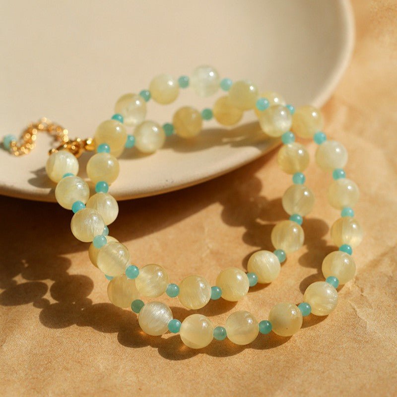 Yellow Natural Stone Amazonite Beaded Necklace - floysun