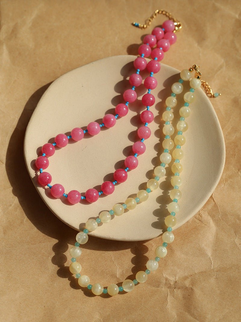 Yellow Natural Stone Amazonite Beaded Necklace - floysun
