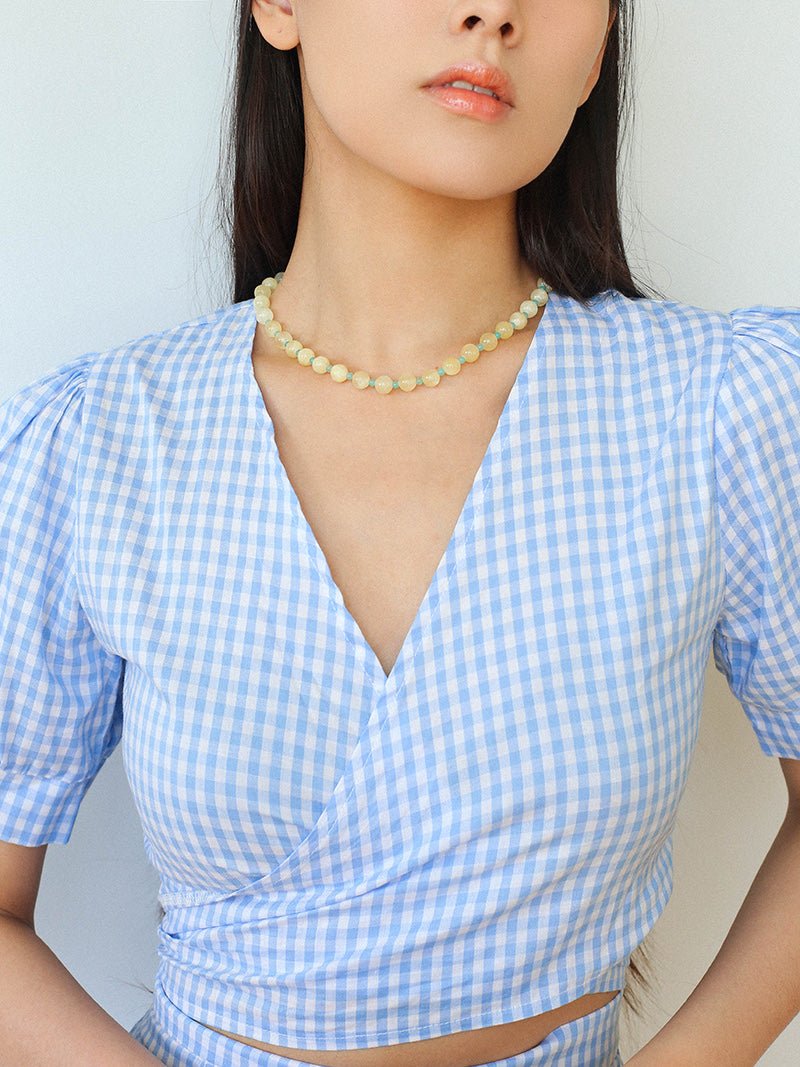 Yellow Natural Stone Amazonite Beaded Necklace - floysun
