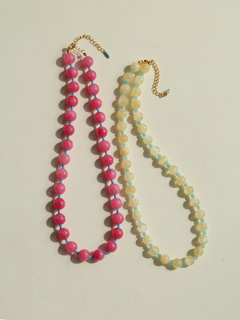 Yellow Natural Stone Amazonite Beaded Necklace - floysun