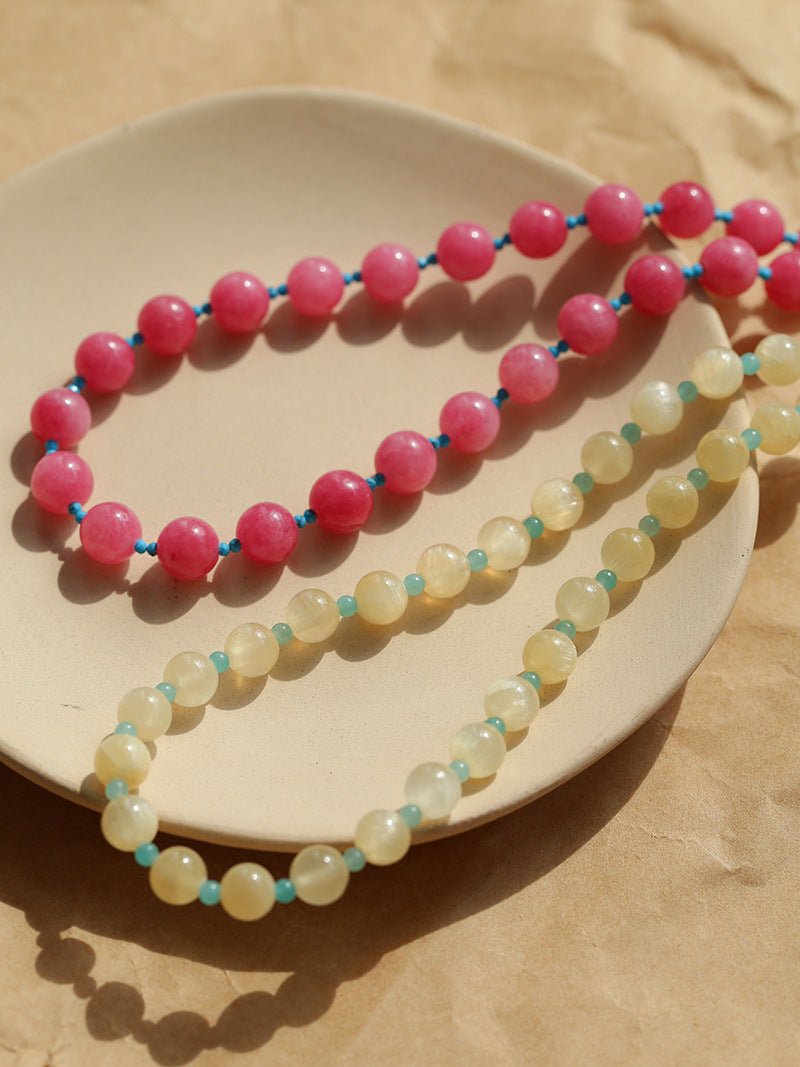 Yellow Natural Stone Amazonite Beaded Necklace - floysun
