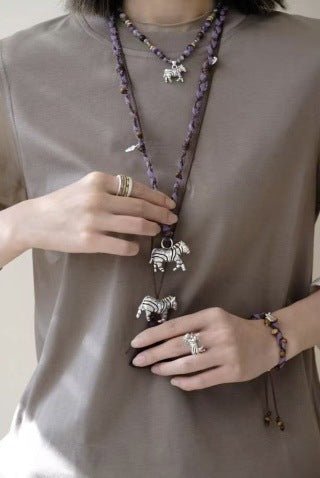 Zebra Enamel Beaded Necklace - floysun