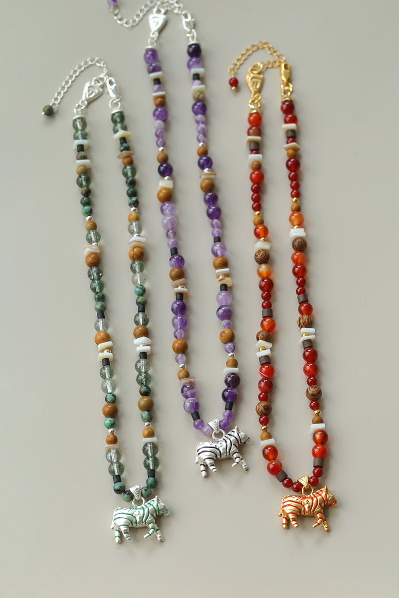 Zebra Enamel Beaded Necklace - floysun