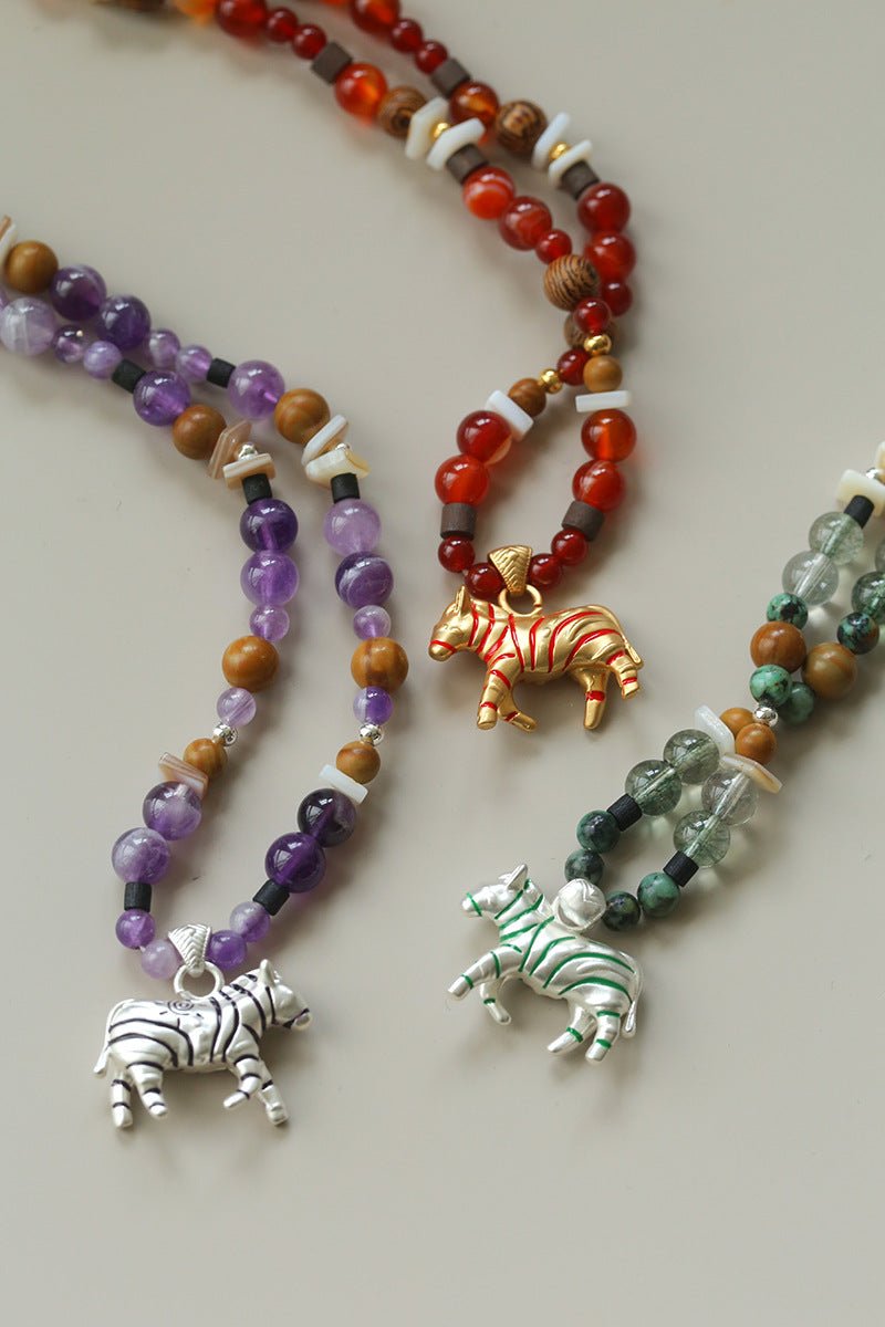 Zebra Enamel Beaded Necklace - floysun