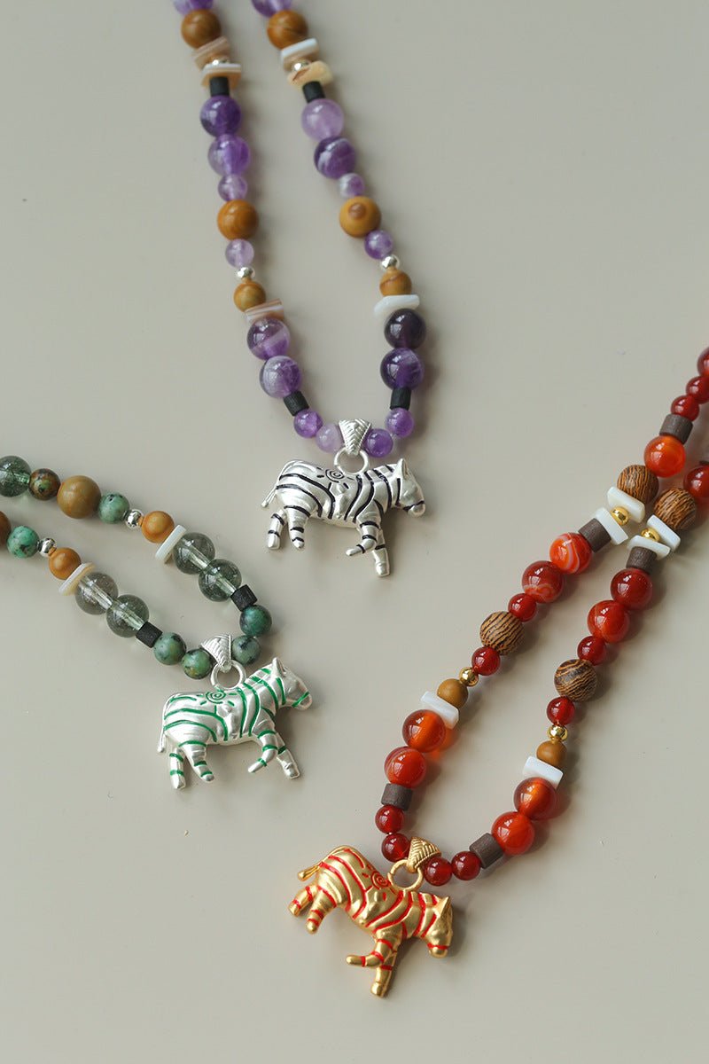 Zebra Enamel Beaded Necklace - floysun