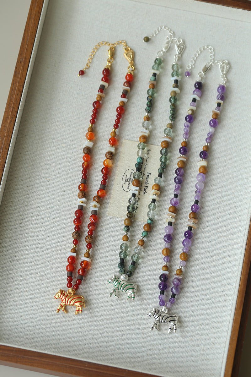 Zebra Enamel Beaded Necklace - floysun