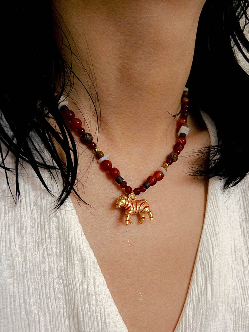 Zebra Enamel Beaded Necklace - floysun