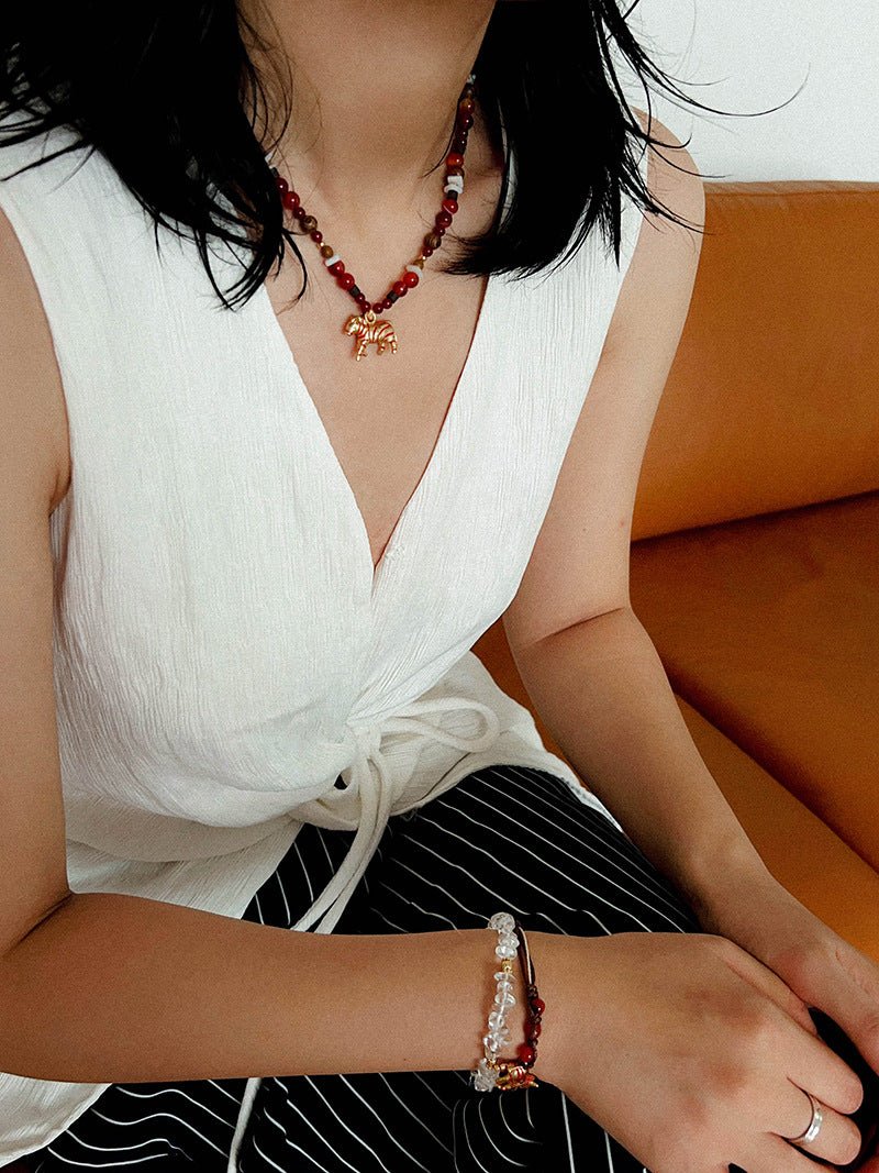 Zebra Enamel Beaded Necklace - floysun
