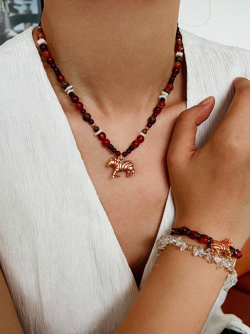Zebra Enamel Beaded Necklace - floysun
