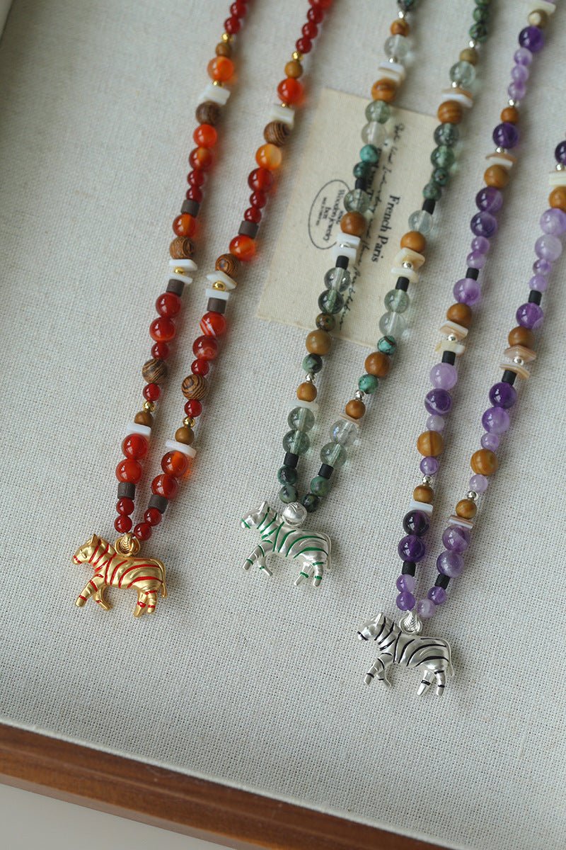 Zebra Enamel Beaded Necklace - floysun