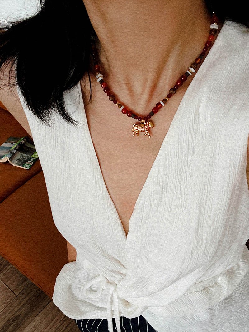 Zebra Enamel Beaded Necklace - floysun