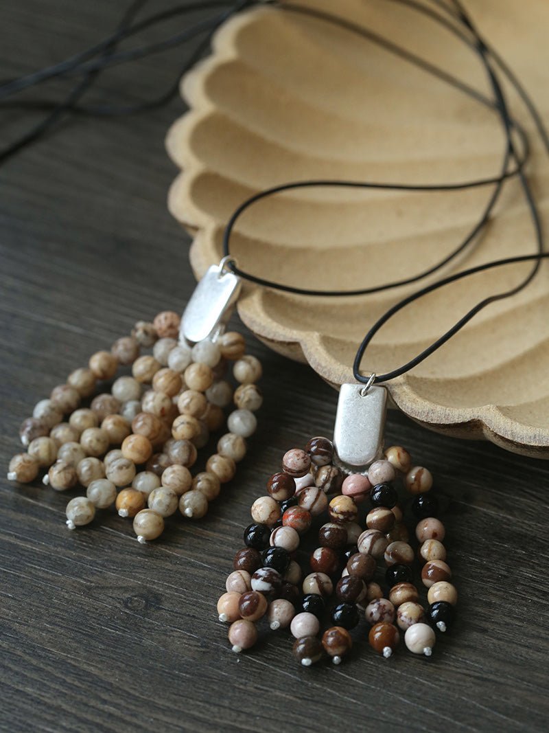 Zebra Stone Tassel Necklace - floysun