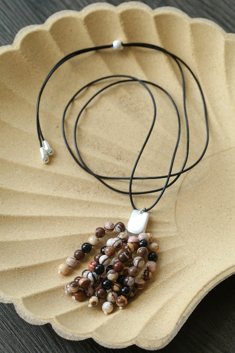 Zebra Stone Tassel Necklace - floysun