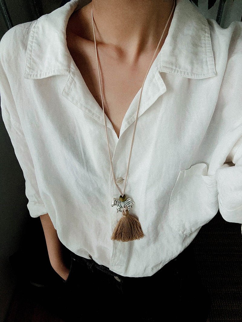 Zebra Tassel Long Necklace - floysun