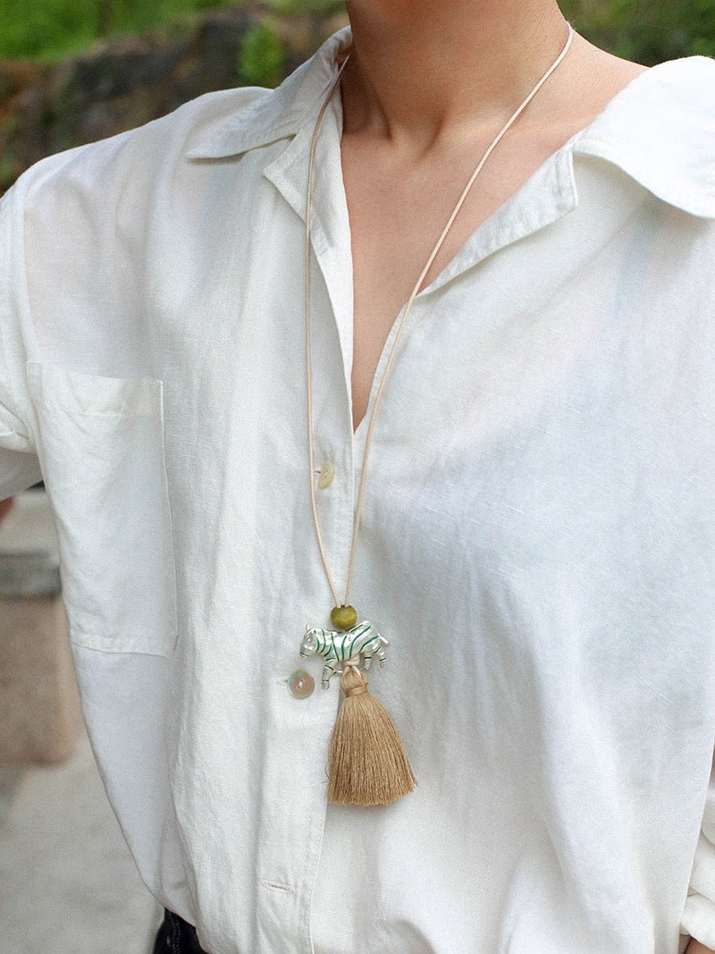 Zebra Tassel Long Necklace - floysun