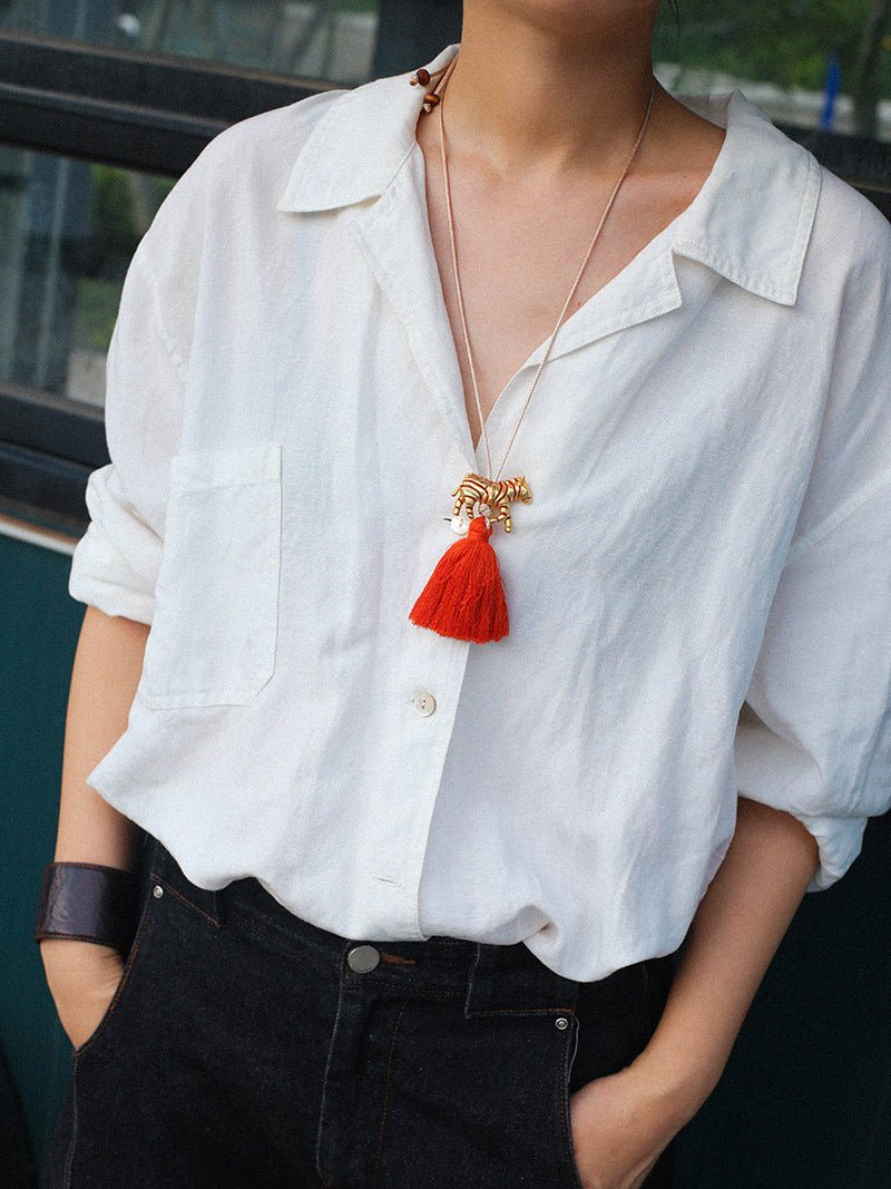 Zebra Tassel Long Necklace - floysun