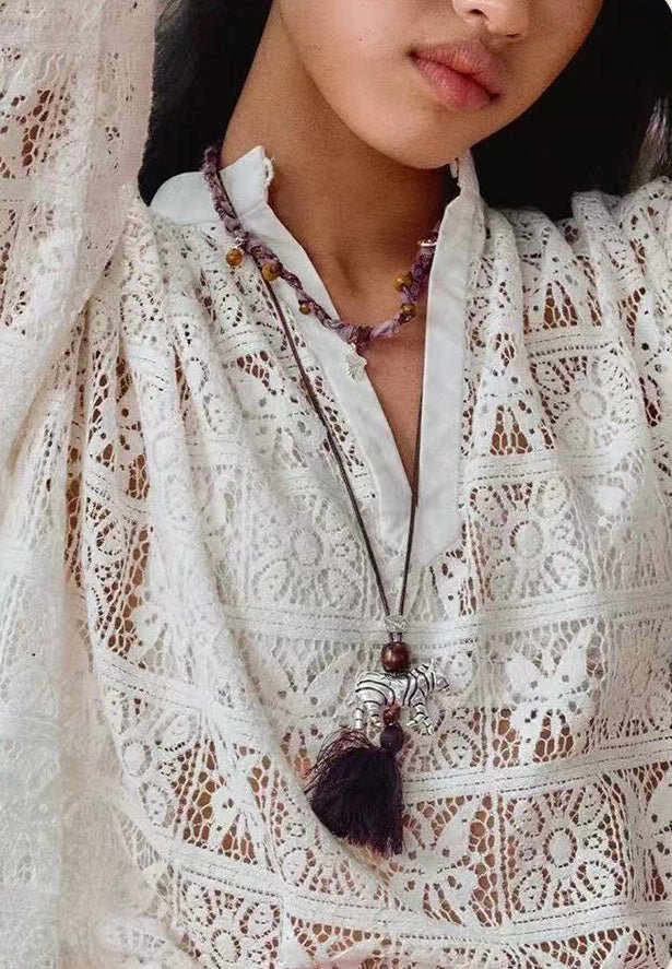 Zebra Tassel Long Necklace - floysun
