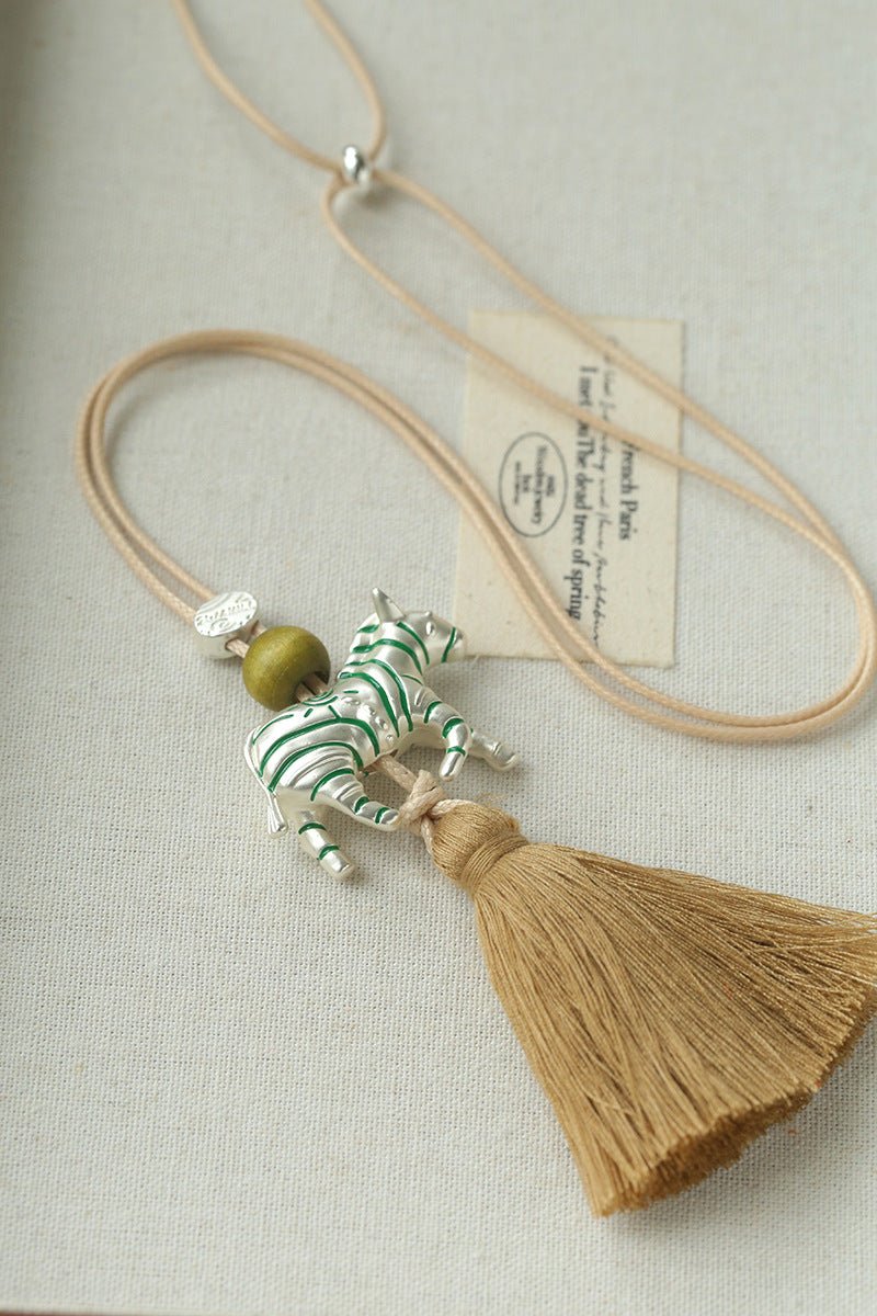 Zebra Tassel Long Necklace - floysun