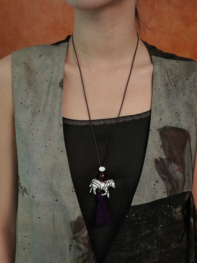 Zebra Tassel Long Necklace - floysun