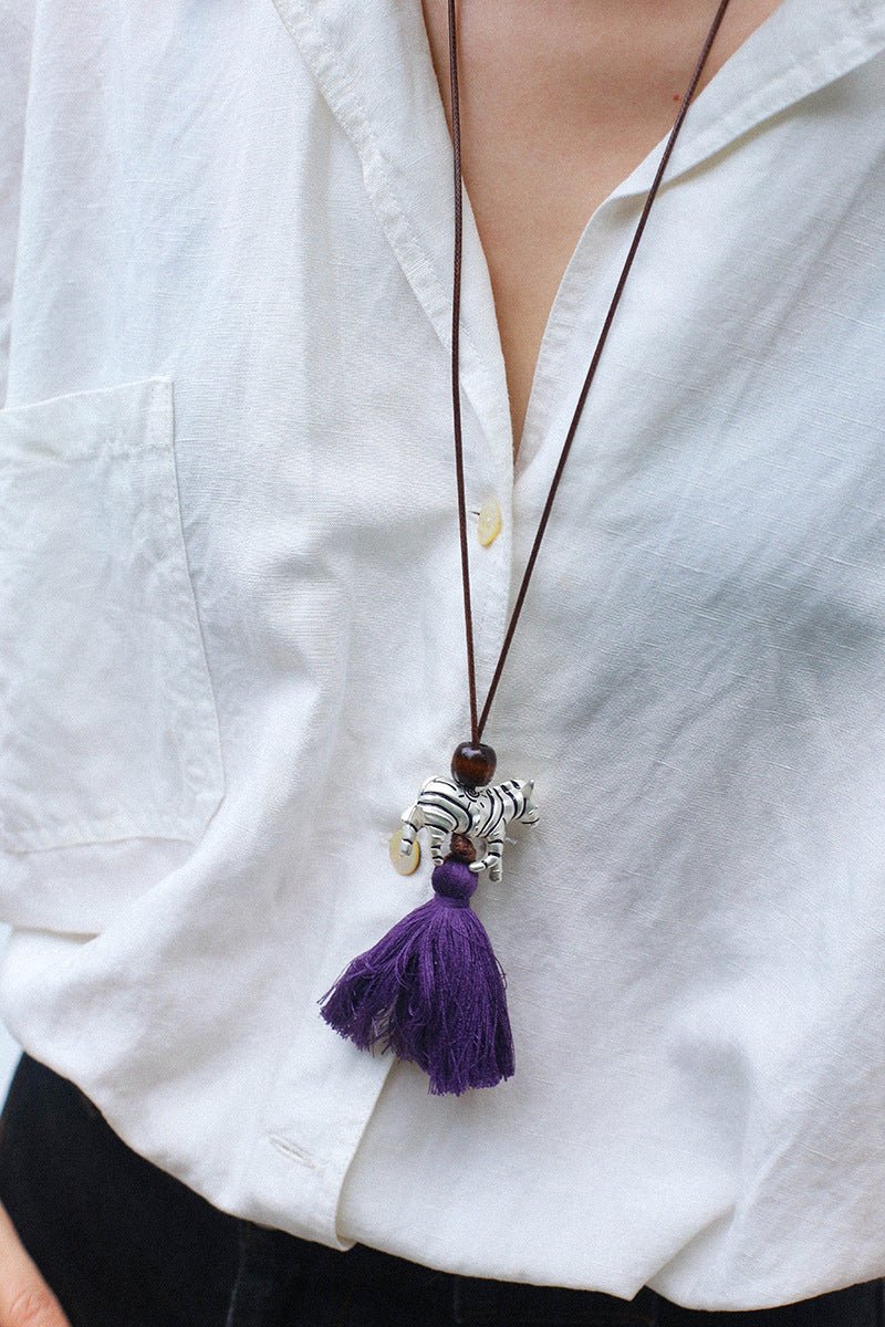 Zebra Tassel Long Necklace - floysun