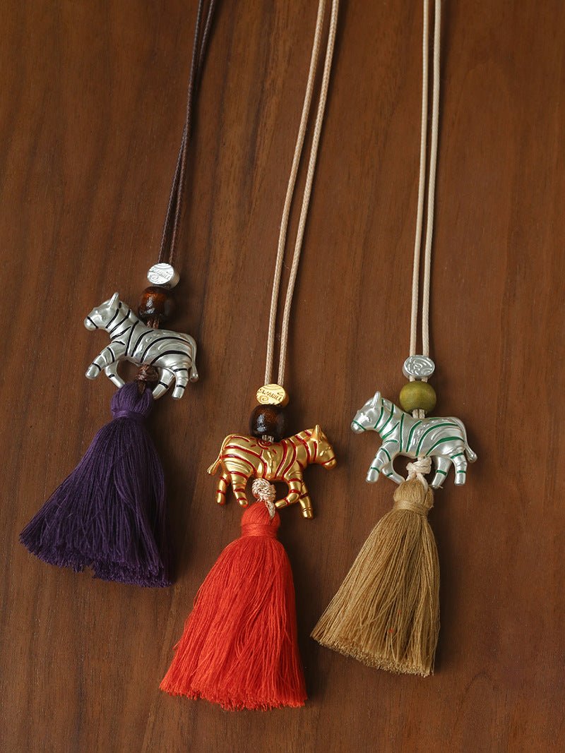 Zebra Tassel Long Necklace - floysun