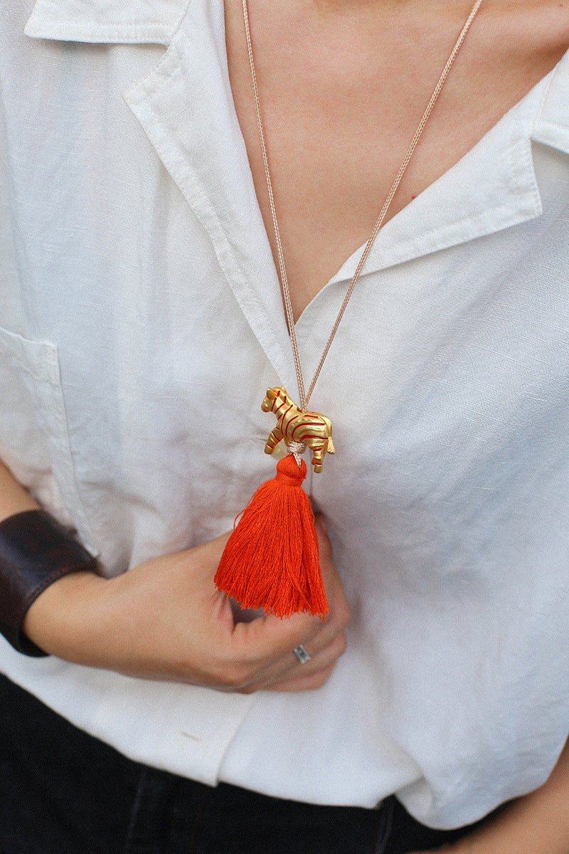 Zebra Tassel Long Necklace - floysun