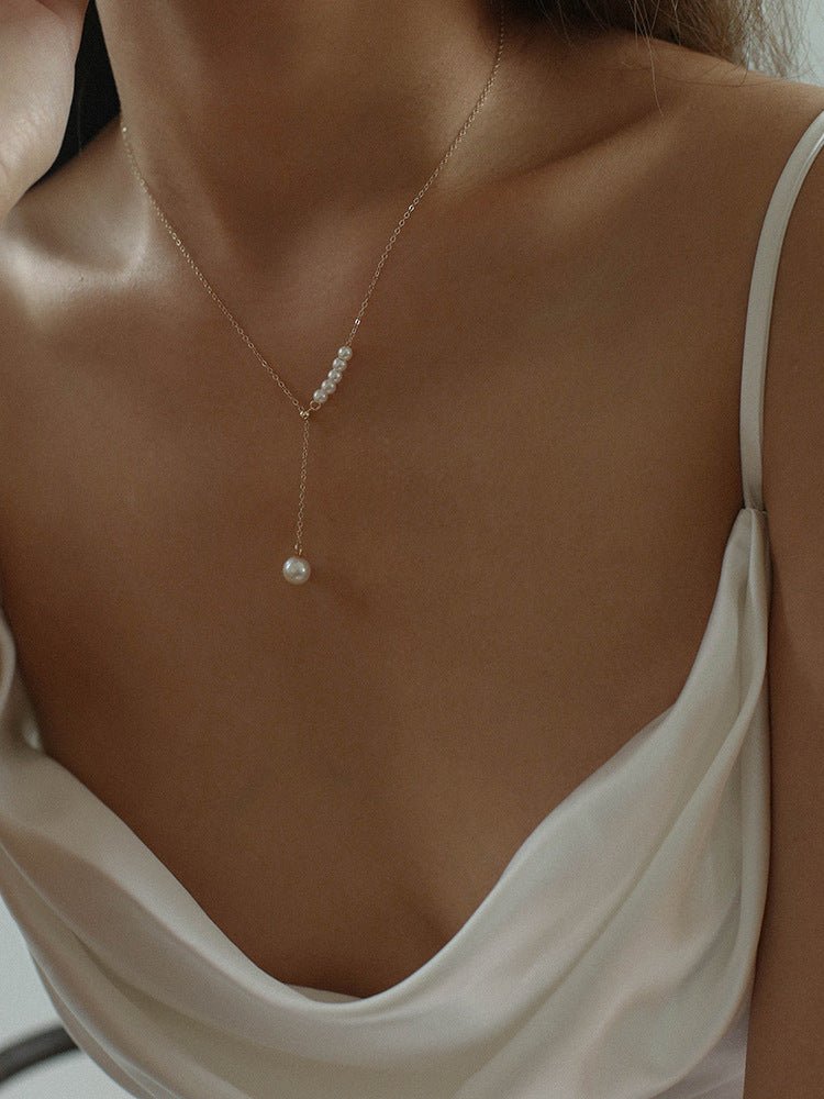 14K Gold Filled Retro Pearl Y-chain Pearl Necklace D - floysun