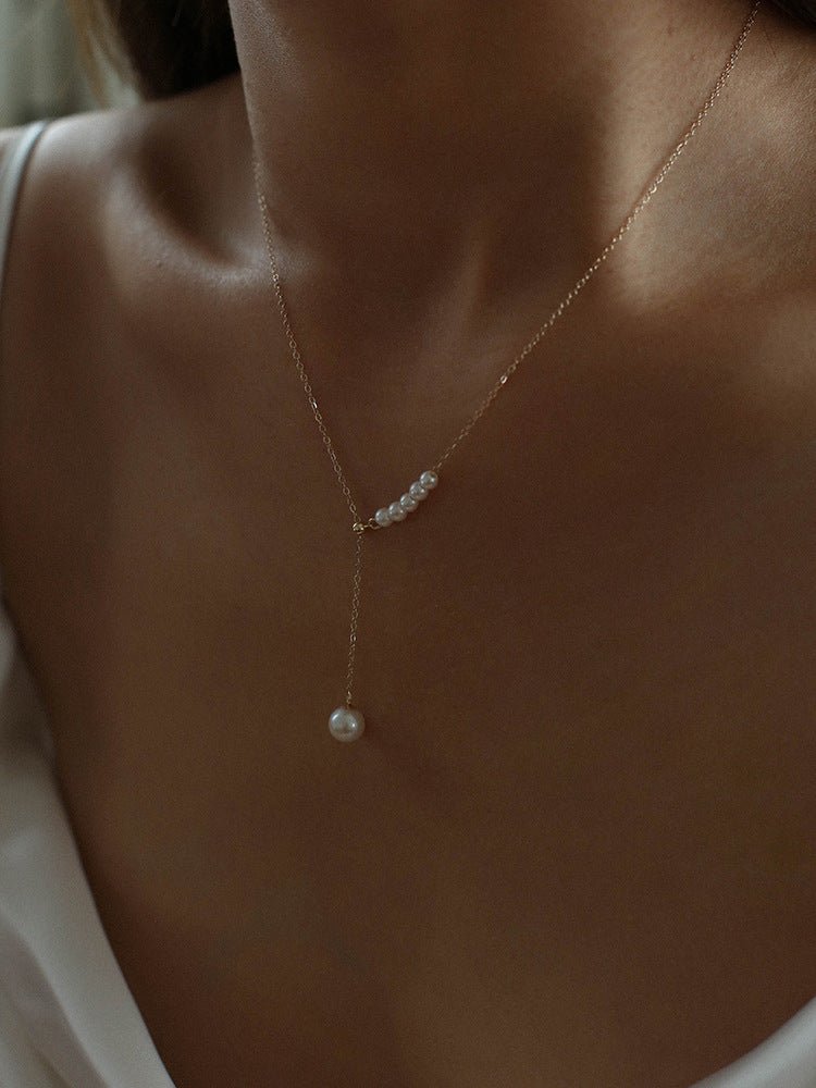 14K Gold Filled Retro Pearl Y-chain Pearl Necklace D - floysun
