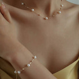 14K Gold Vintage Starry Pearl Necklace - floysun