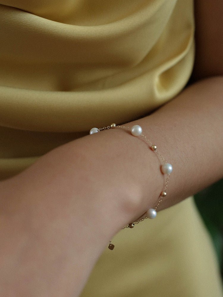 14K Gold Vintage Starry Pearl Necklace - floysun