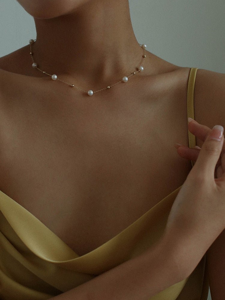 14K Gold Vintage Starry Pearl Necklace - floysun