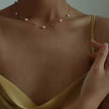 14K Gold Vintage Starry Pearl Necklace - floysun