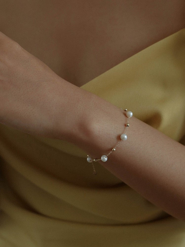 14K Gold Vintage Starry Pearl Necklace - floysun