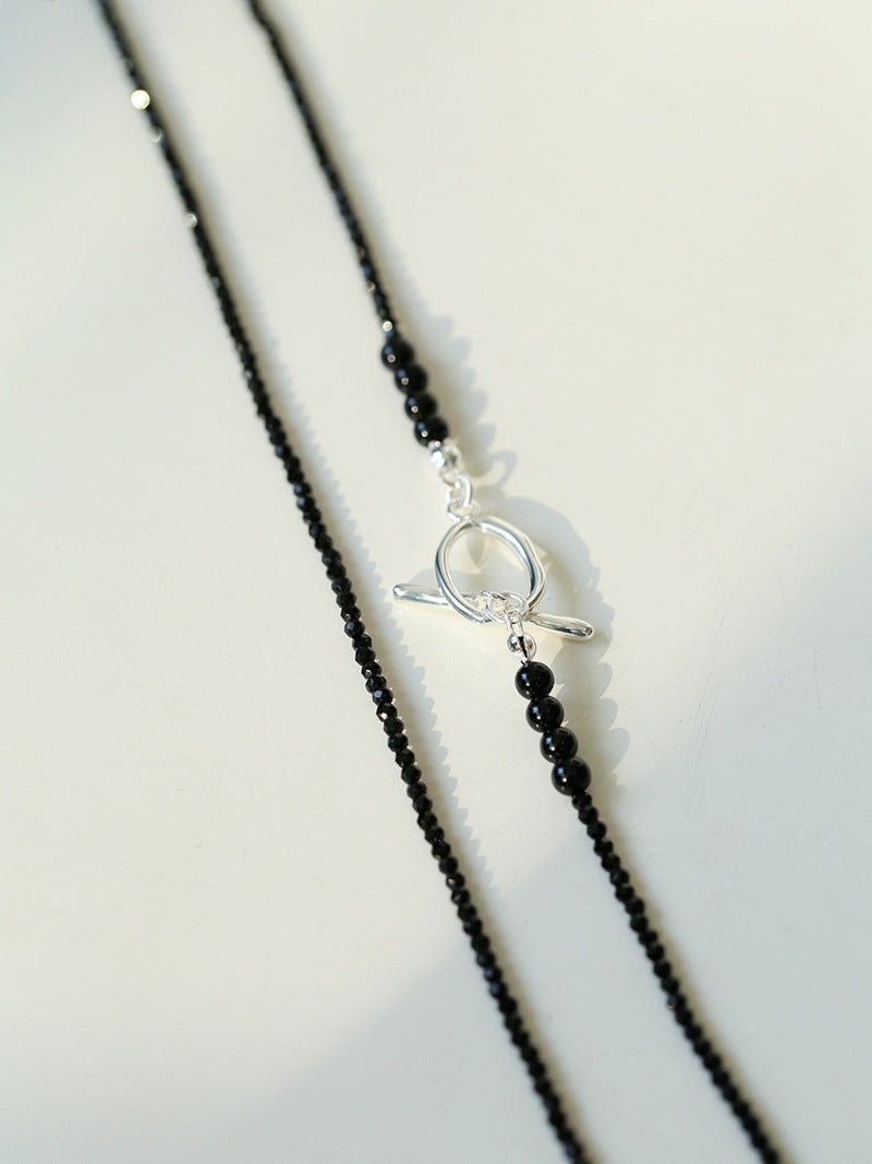 2mm Black Spinel Long Sparkling Beaded Necklace - floysun