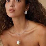 925 Silver Necklace: Wood-grain Marble&Black Onyx & White Mother of Pearl Pendant - floysun