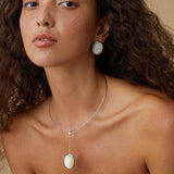 925 Silver Necklace: Wood-grain Marble&Black Onyx & White Mother of Pearl Pendant - floysun