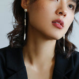 925 Silver Toothpick Pearl Long Earrings - floysun