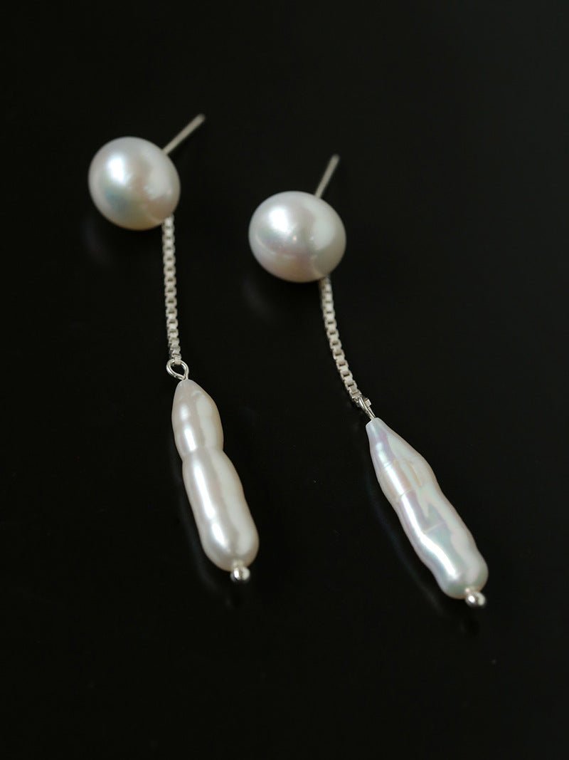 925 Silver Toothpick Pearl Long Earrings - floysun