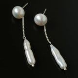 925 Silver Toothpick Pearl Long Earrings - floysun