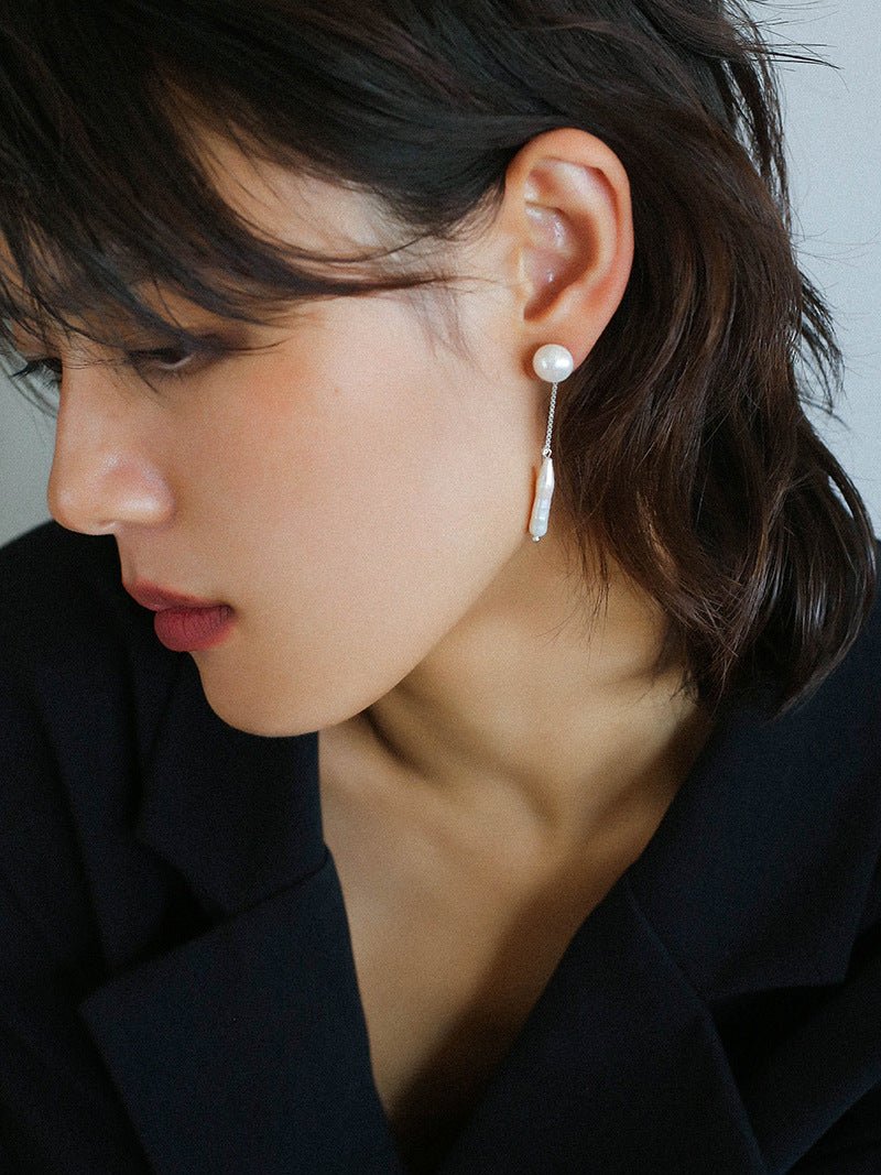 925 Silver Toothpick Pearl Long Earrings - floysun