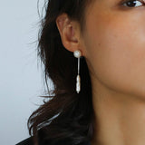 925 Silver Toothpick Pearl Long Earrings - floysun