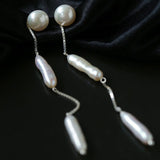 925 Silver Toothpick Pearl Long Earrings - floysun