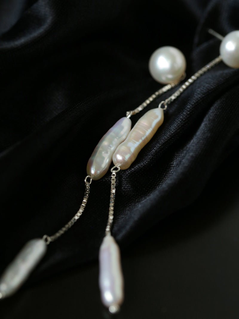 925 Silver Toothpick Pearl Long Earrings - floysun