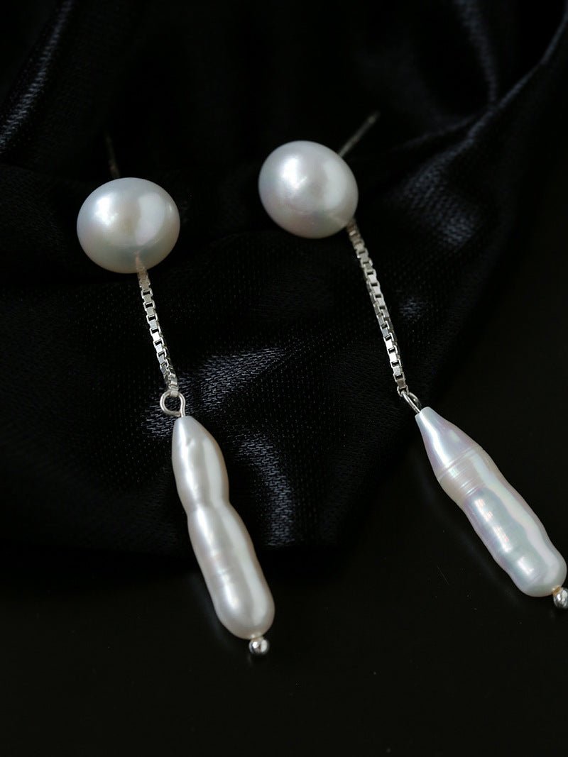 925 Silver Toothpick Pearl Long Earrings - floysun
