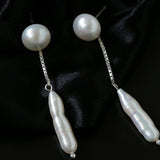 925 Silver Toothpick Pearl Long Earrings - floysun