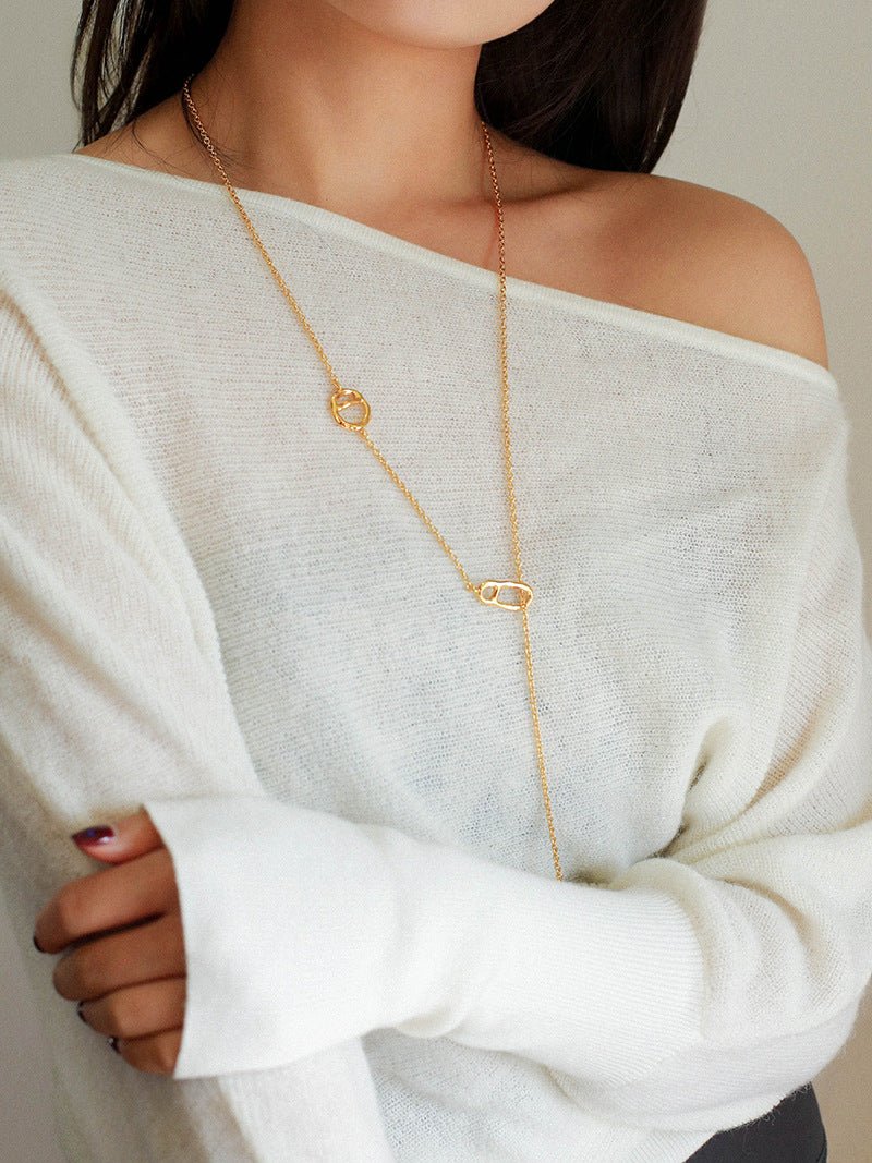 925 Sterling Silver Pig Nose Long Sweater Necklace - floysun
