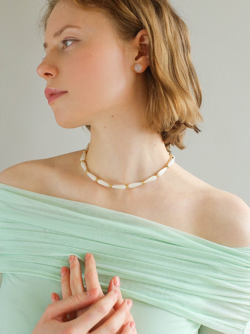 Artisanal White Mother-of-Pearl Beaded Necklace - floysun
