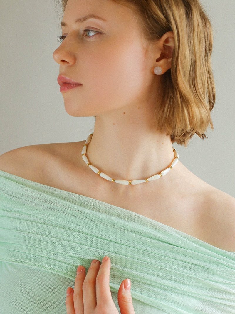 Artisanal White Mother-of-Pearl Beaded Necklace - floysun