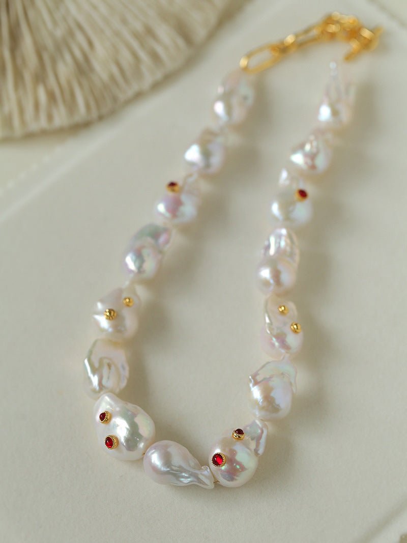 Baroque Colored Diamond Pearl Necklace - floysun