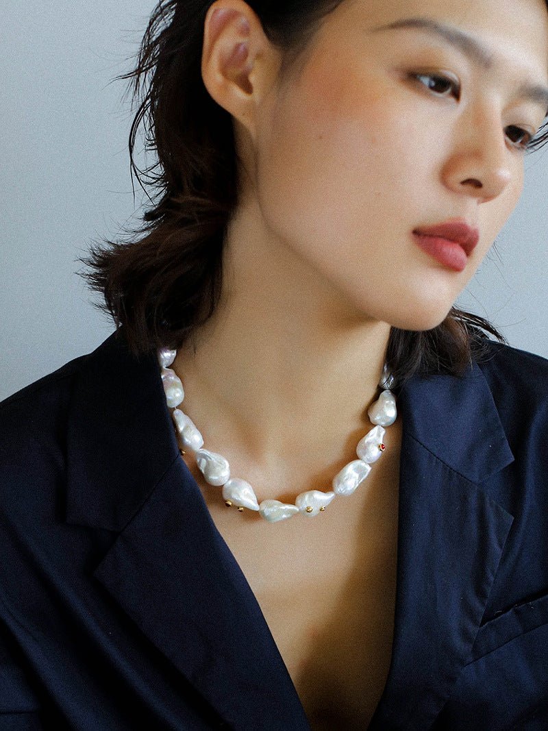 Baroque Colored Diamond Pearl Necklace - floysun